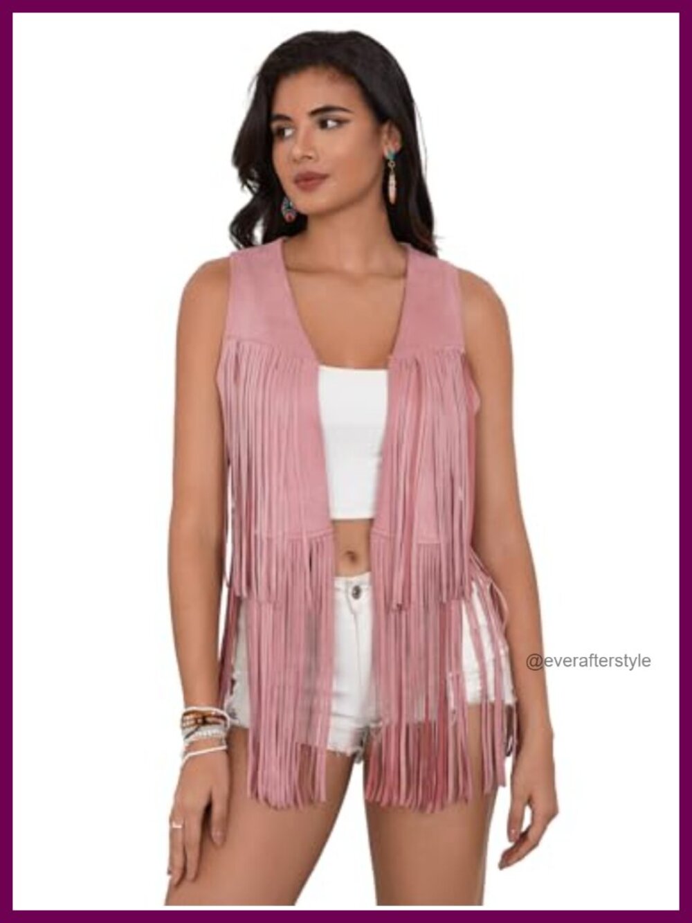 Faux Suede Tassel Fringe Vest 70s Hippie Sleeveless Cardigan